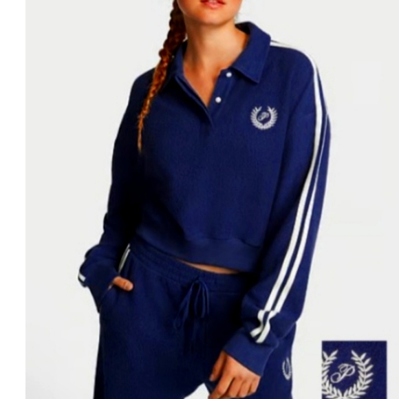 Nwtib. VS PINK Reverse fleece cropped polo sweatshirt - Picture 1 of 1